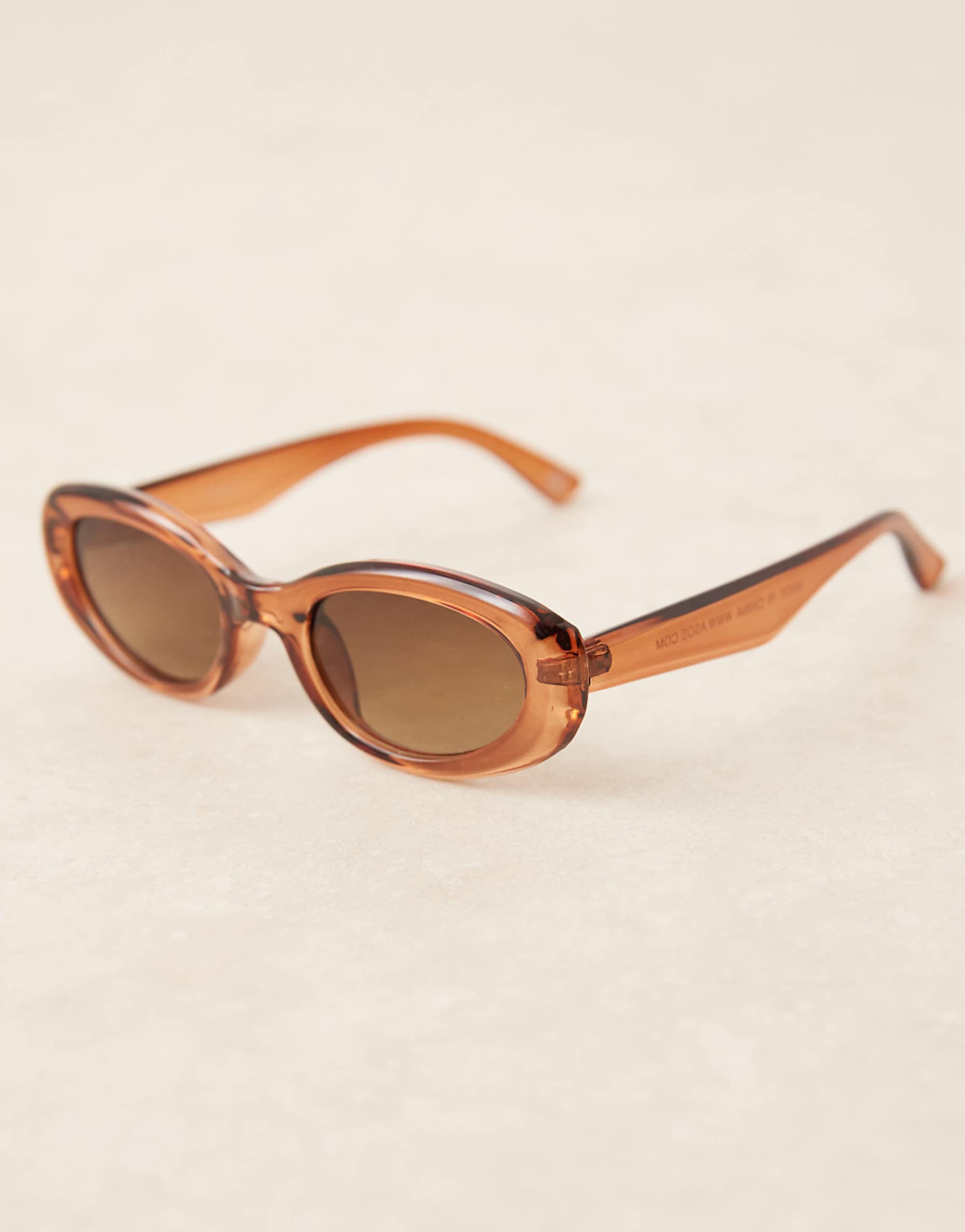 Asos Design Oval Sunglasses in Crystal Brown