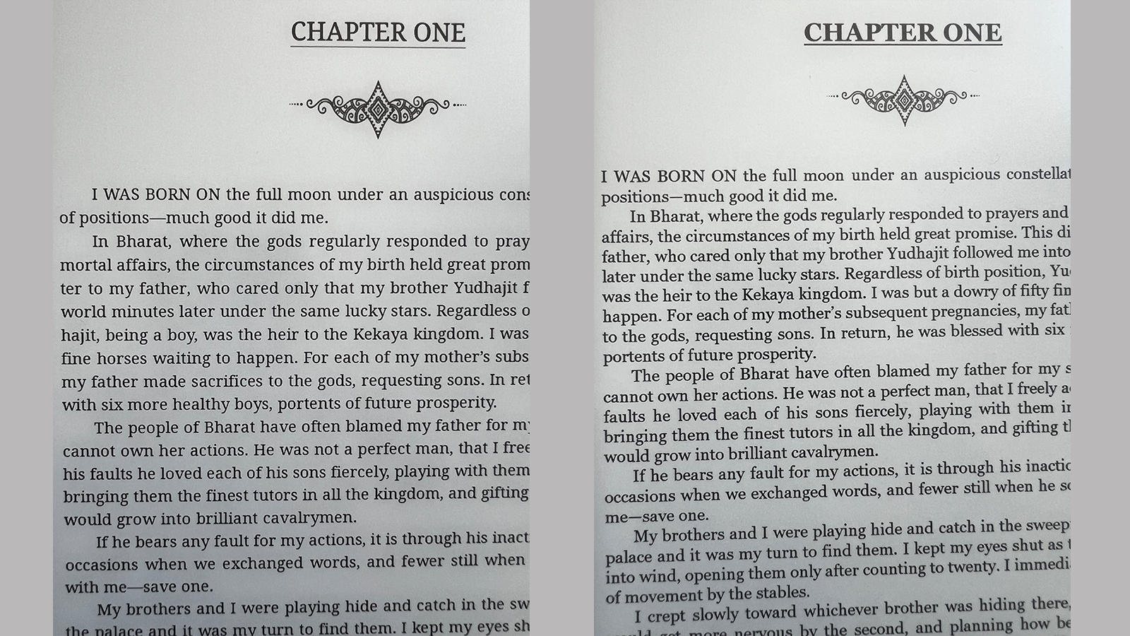 A comparison of the Onyx Boox Go 10.3 display (left) with the Kobo Elipsa 2E (right) showing the same page of an ebook