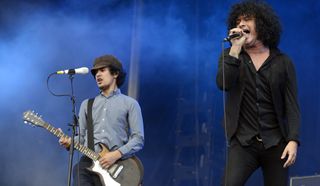 Omar Rodríguez-Lopez (left) and Cedric Bixler-Zavala perform live at the Soundwave Festival in Melbourne, Australia on February 22, 2015