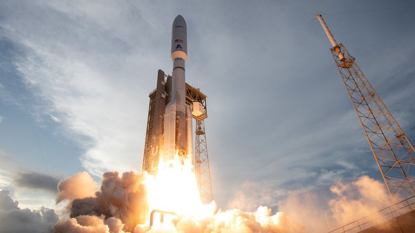 A United Launch Alliance Atlas V rocket launches the first 27 of Amazon&#039;s Project Kuiper internet satellites to orbit on April 28, 2025.