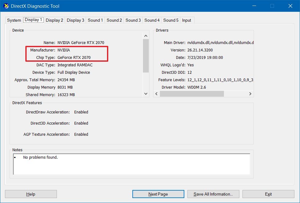 DitectX Diagnostic Tool graphics details