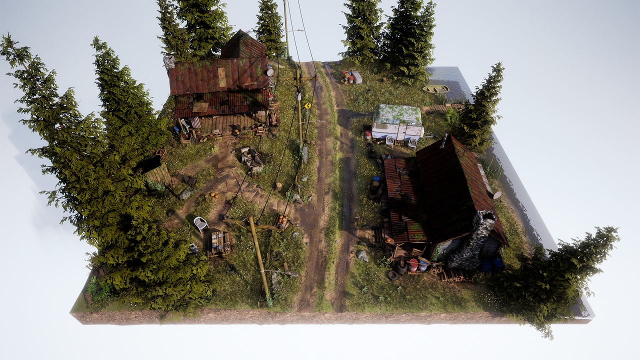 3D meshes for a rural mountain cabin in Unreal Engine 5