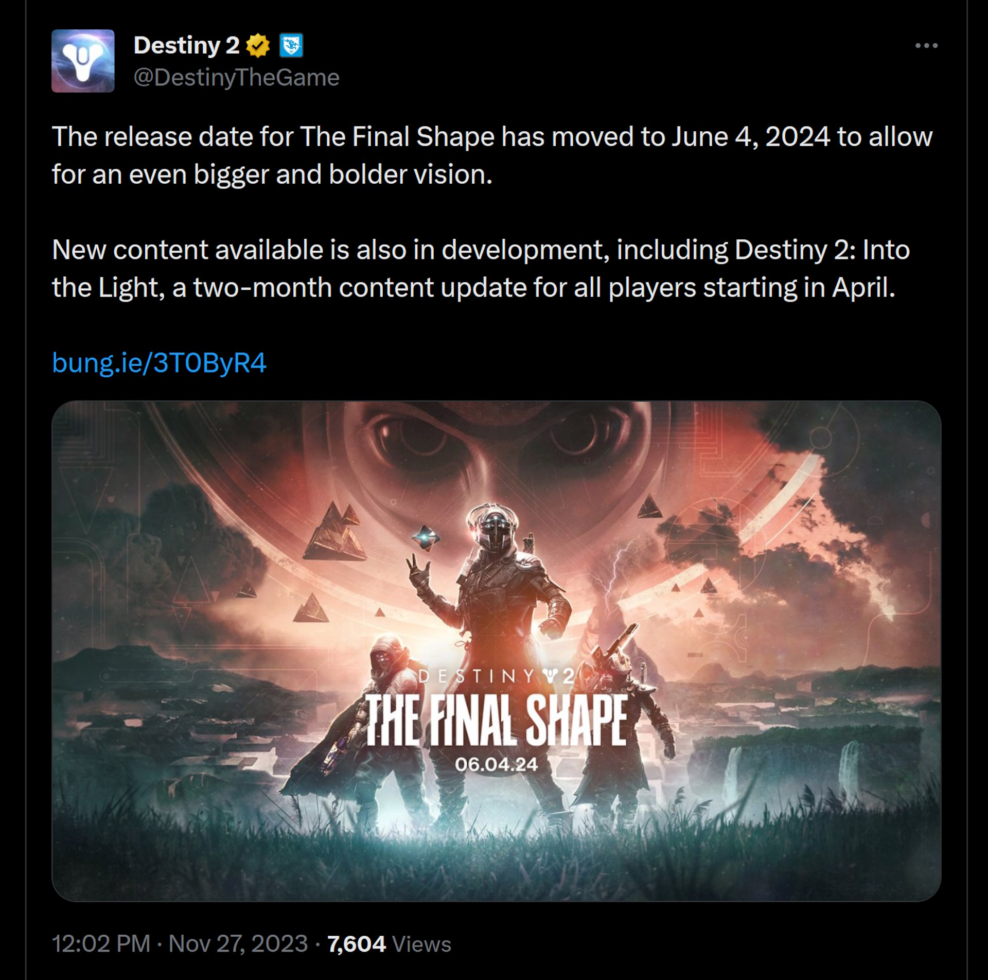 Bungie признает, что выход Destiny 2: The Final Shape откладывается до июня: «Мы не торопимся, чтобы реализовать еще большую и смелую концепцию»