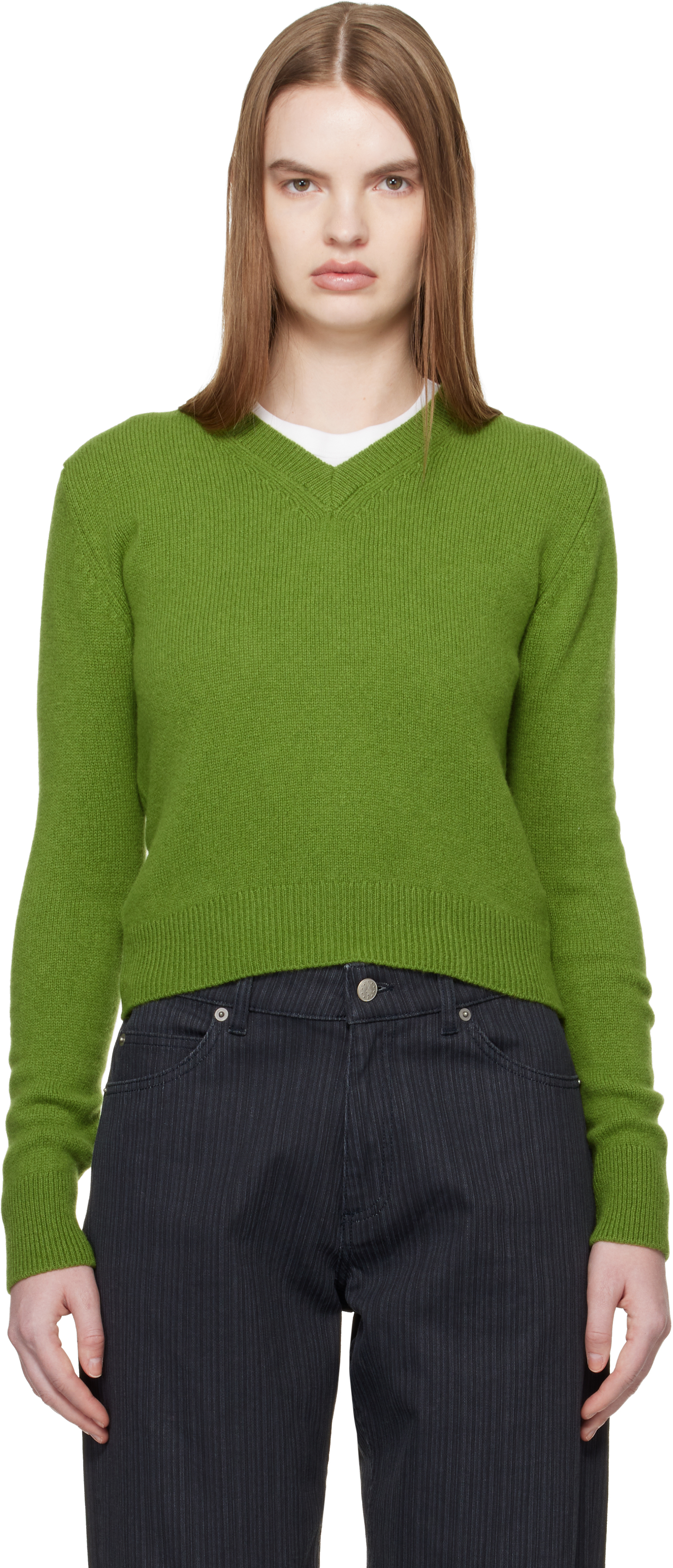 Green Sligo Shrunken V-Neck Sweater