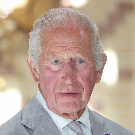 King Charles wearing a light gray suit 