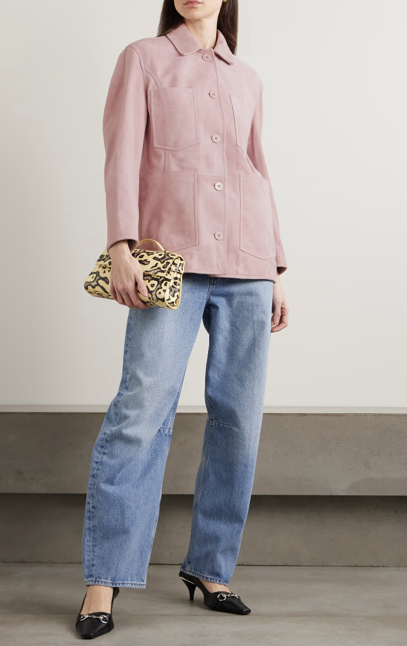 Nour Hammour, Seleste paneled distressed suede jacket