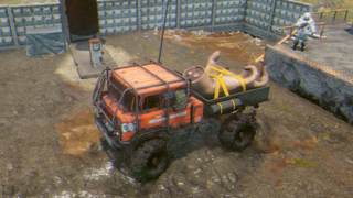 A truck delivering a giant, severed hand in Prospice: Anomalous Logistics.