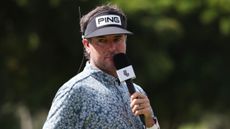 Bubba Watson commentates during the 2022 LIV Golf Team Championship in Florida