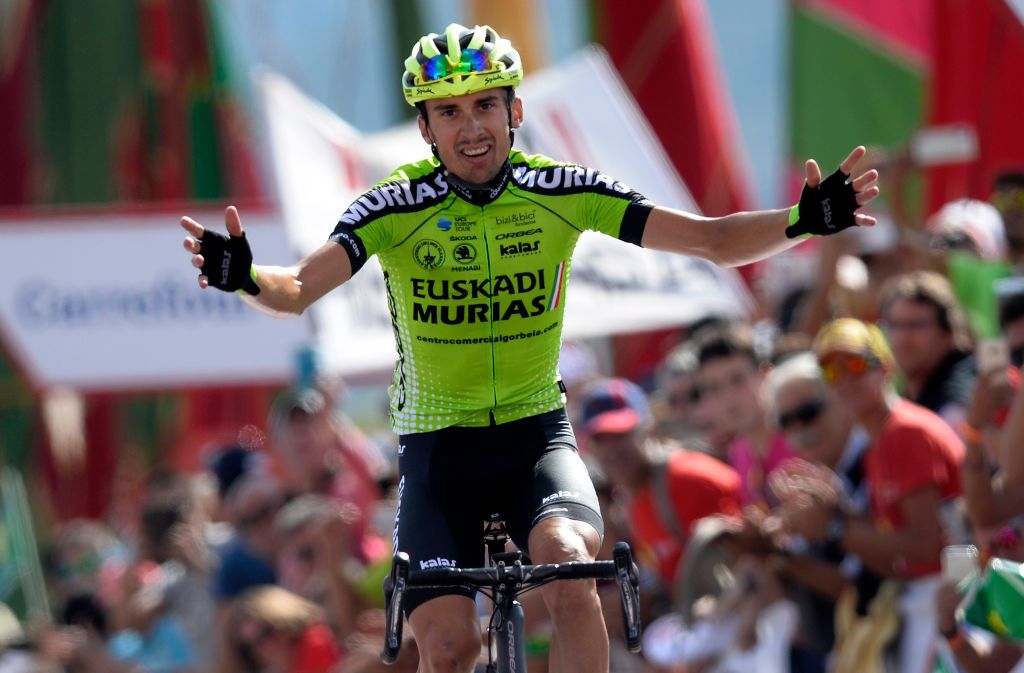 Oscar Rodriguez celebrates as he wins the stage