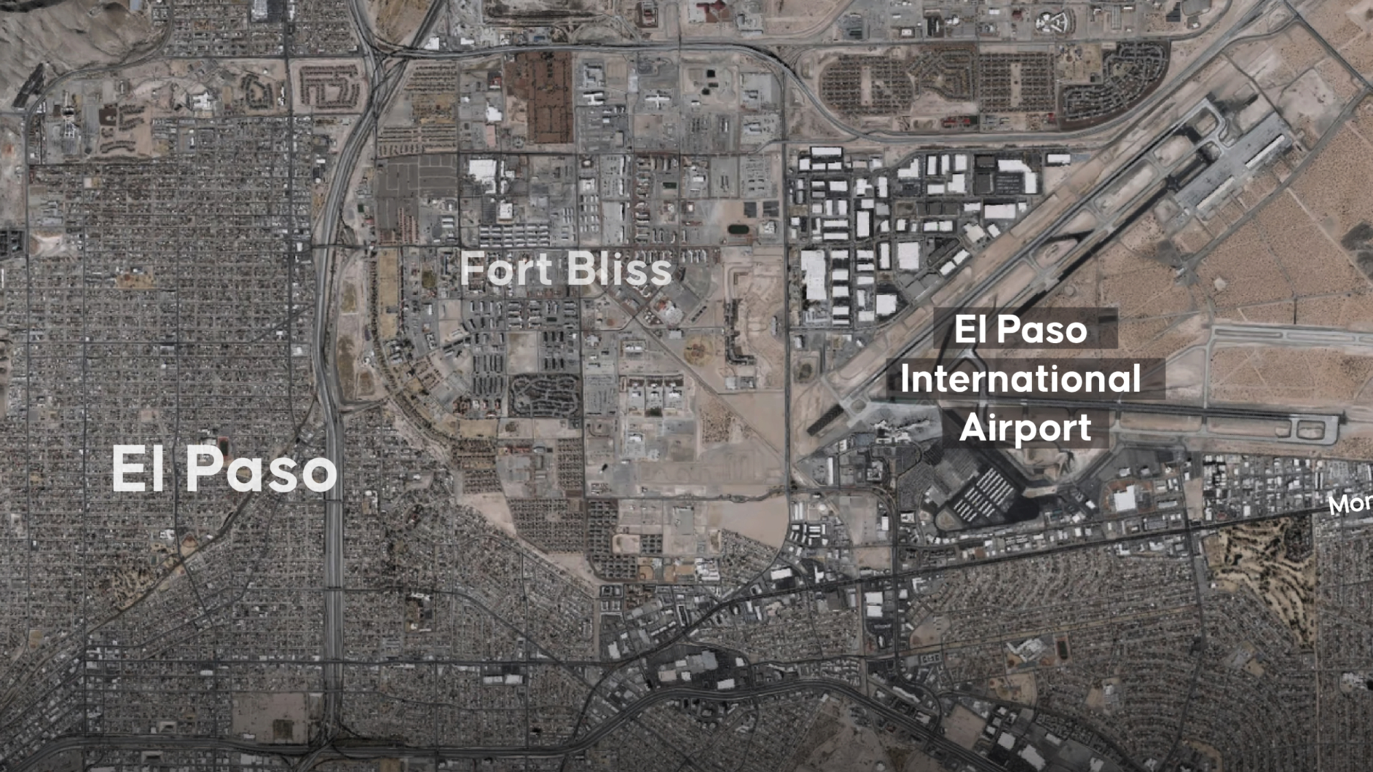 Aerial view of El Paso and Fort Bliss