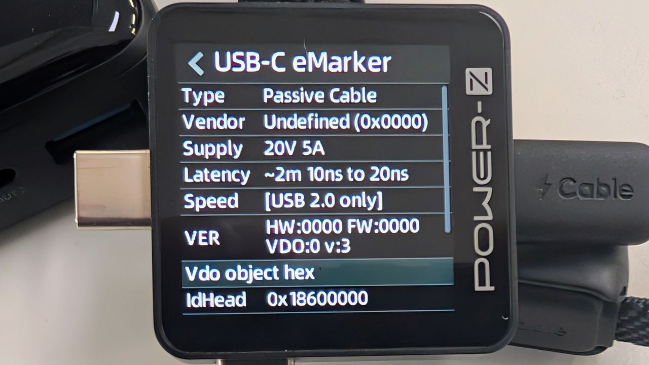Iniu P50-E1 45W power bank eMarker readout using ChargerLab POWER-Z KM003C