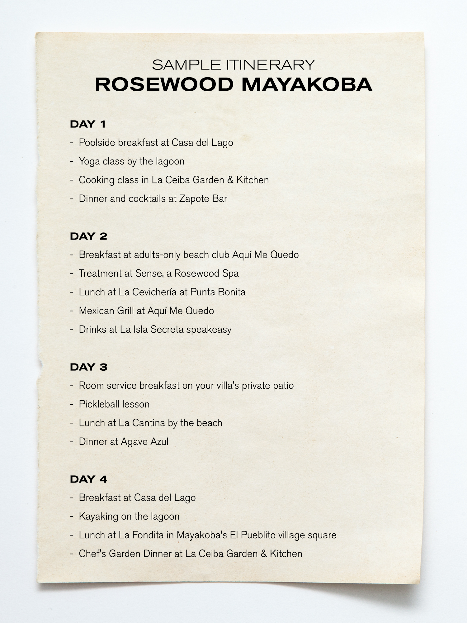 Roteiro Rosewood Mayakoba