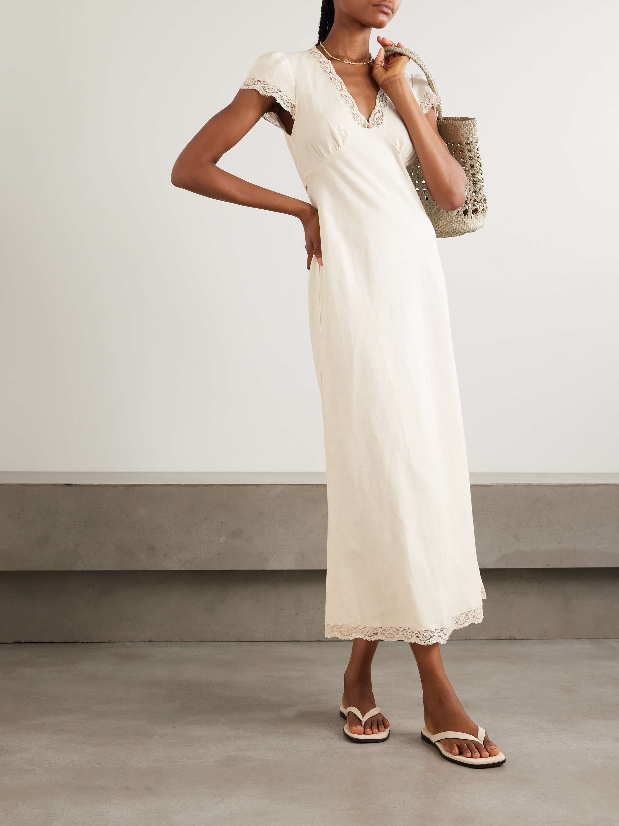 Clarice Lace-Trimmed Linen-Blend Midi Dress