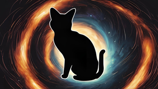 An illustration of a a cat's outline outside a black hole