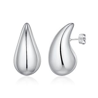 Luxejew Silver Teardrop Earrings Dupes for Women, Chunky Brass Hoop Earrings, Lightweight and Comfortable