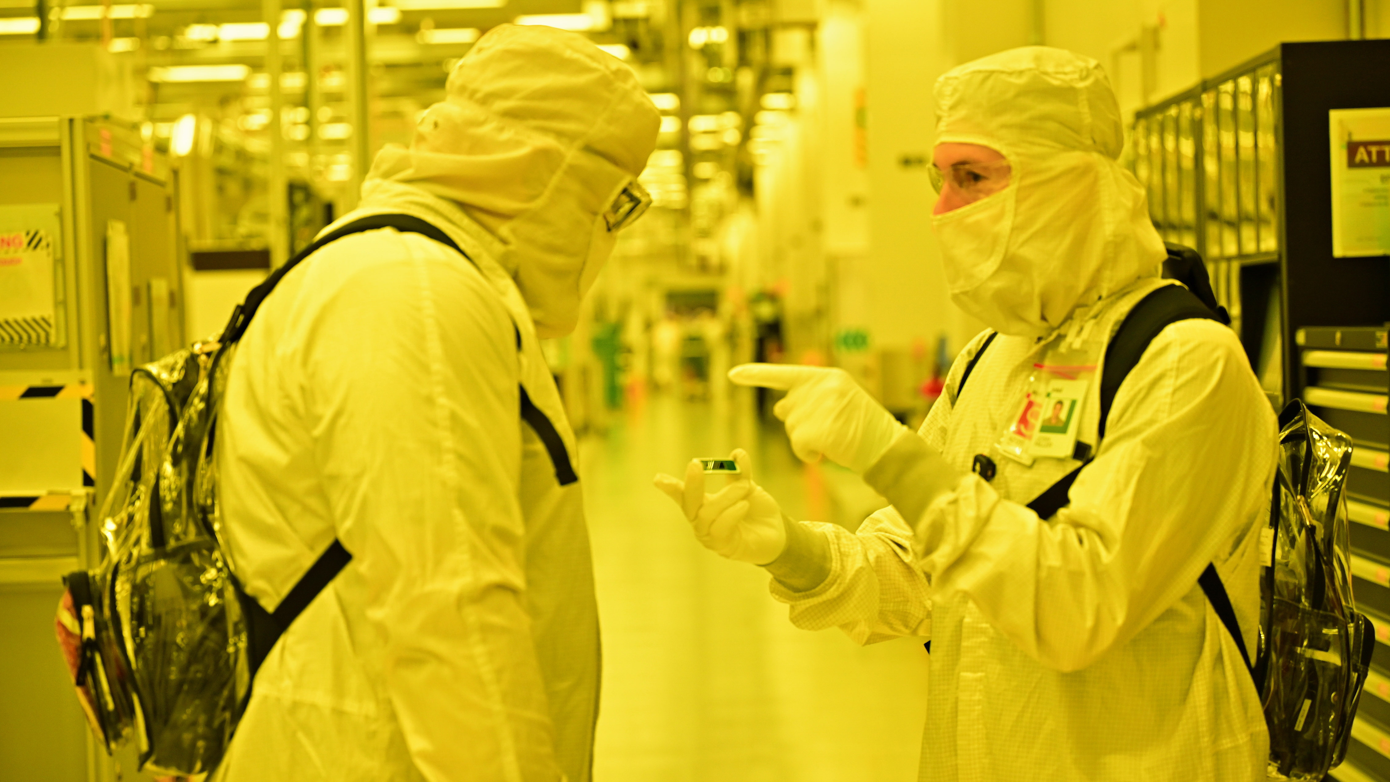 Workers in the Intel Fab 52 facility