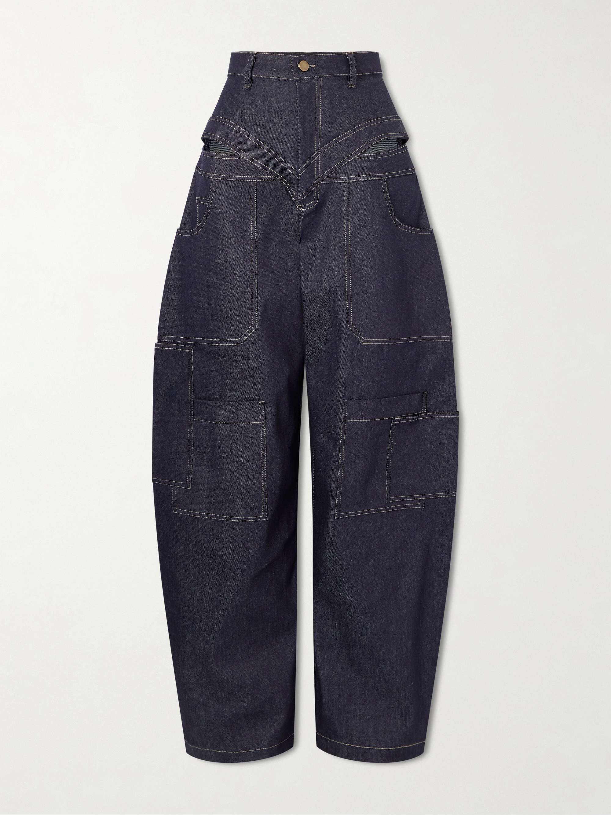 Banana Cutout High-Rise Barrel-Leg Jeans