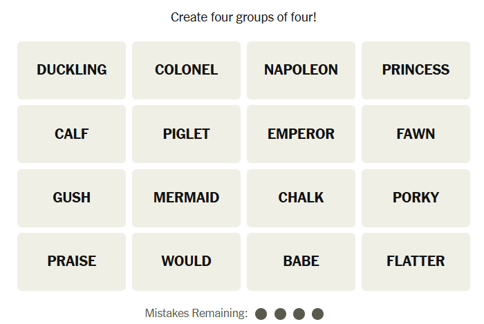 The New York Times Connections puzzle on December 14, 2025