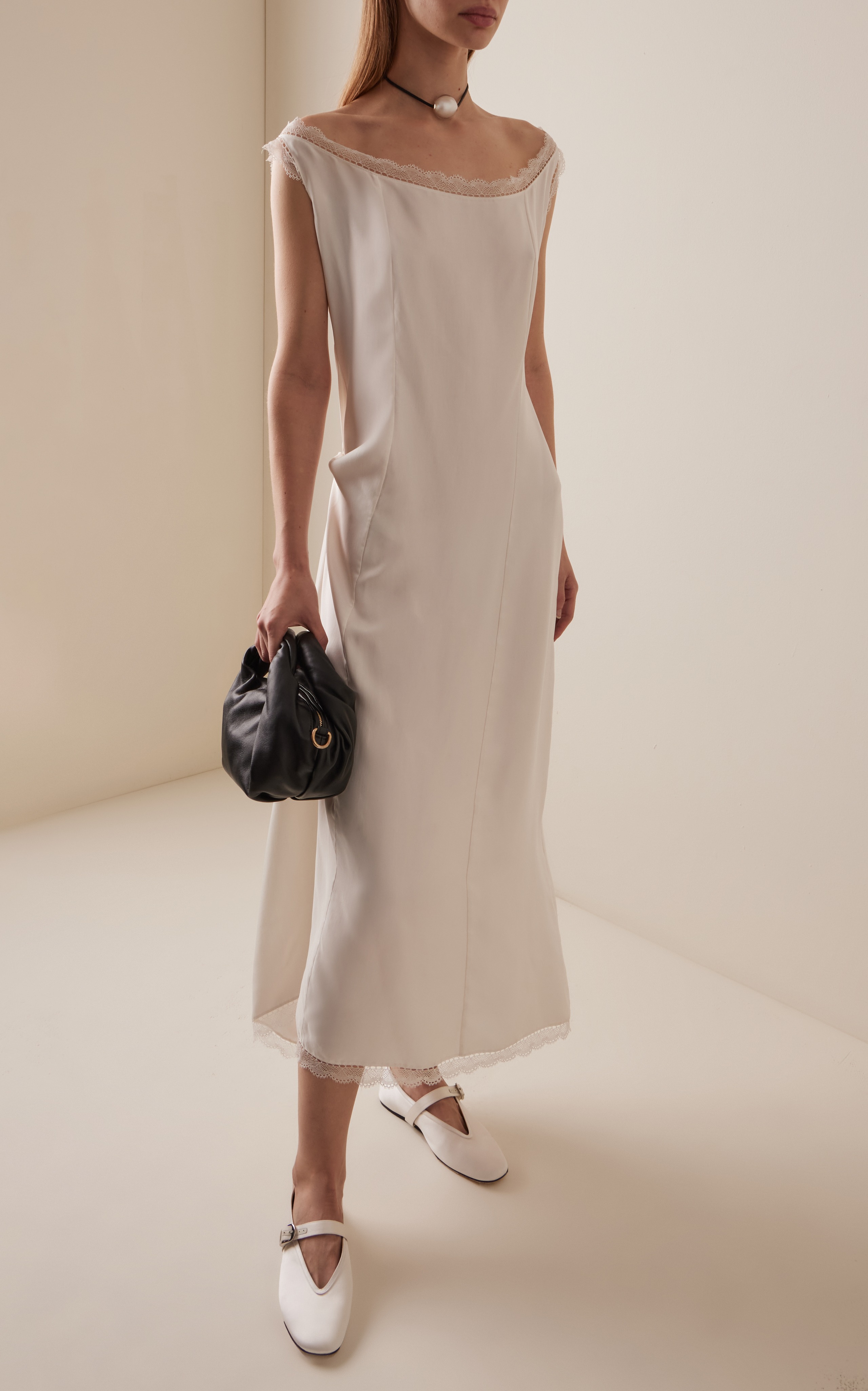 Lace-Trimmed Silk Midi Dress