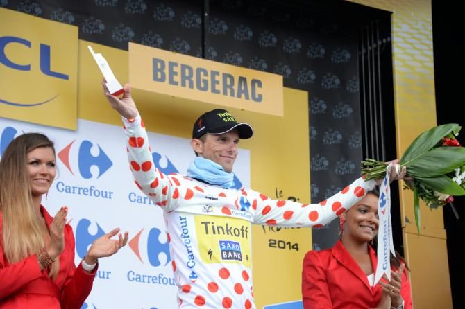 Rafal Majka (Tinkoff-Saxo) enjoys his visit to the podium