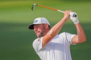 Micheal Block plays a shot at the Charles Schwab Challenge