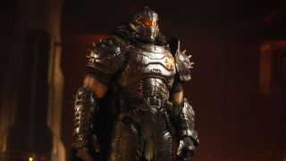 Doom: The Dark Ages Holy City of Aratum secrets and collectibles - A full-body shot of the Doom Slayer standing with his arms by his sides.