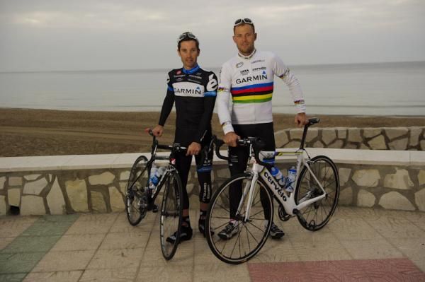 Christophe Le M&eacute;vel and Thor Hushovd pose for the camera