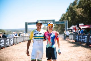 Brendan Johnston (Giant) and Tiffany Cromwell (Canyon-SRAM) at the 2025 edition of RADL GRVL, the gravel race which runs alongside the Tour Down Under