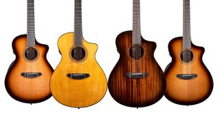 Four of Breedlove's new Organic Pro collection acoustic guitars