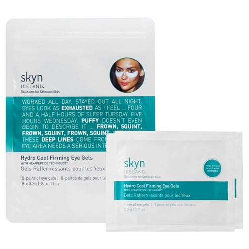 Skyn Iceland Hydro Cool Firming Under Eye Patches With Peptides and Coenzyme Q10 Instant Cooling Relief for Tired Puffy Eyes, 8 Pairs
