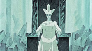 Cartoons of the 1950s - best animated movies of the 50s; a woman sits on a throne surrounded by ice