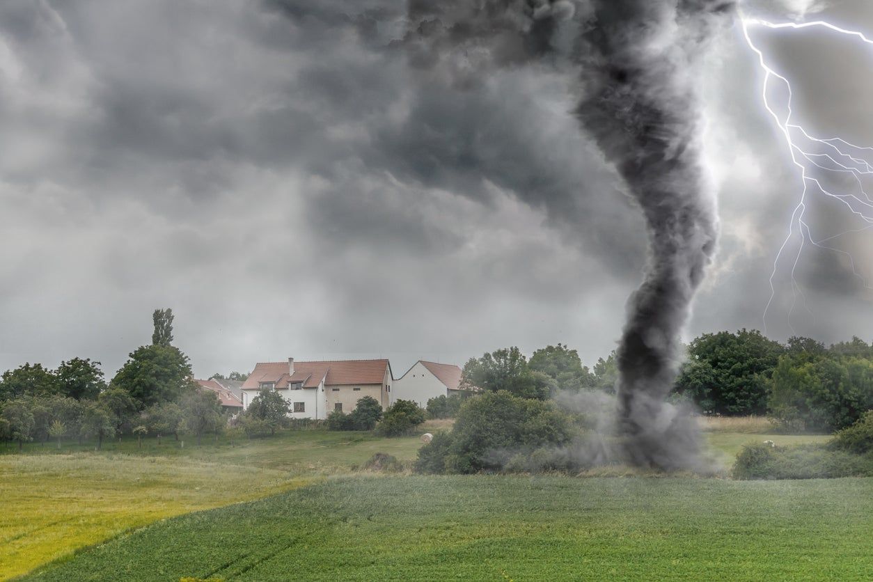 Dark Tornado Over A Green Crop Field