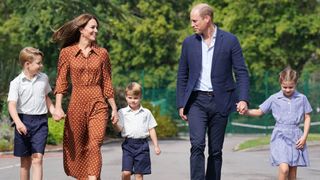 Prince William and Catherine, Princess of Wales accompany Prince George, Charlotte and Louis to a settling-in afternoon at Lambrook School