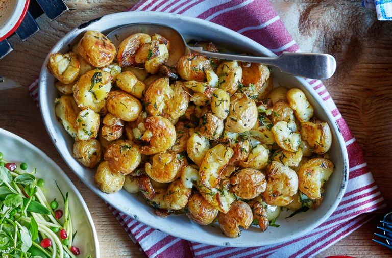 Roast new potatoes with garlic British Recipes GoodtoKnow