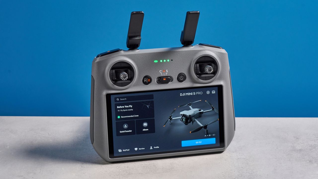 A dark grey DJI Mini 5 Pro drone