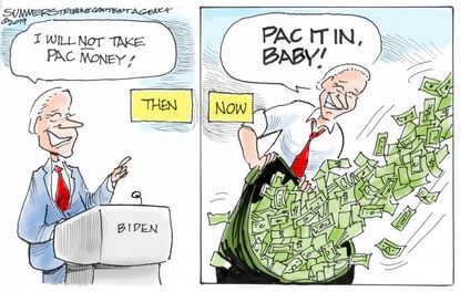 Political Cartoon U.S. Biden Pac Money Then And Now