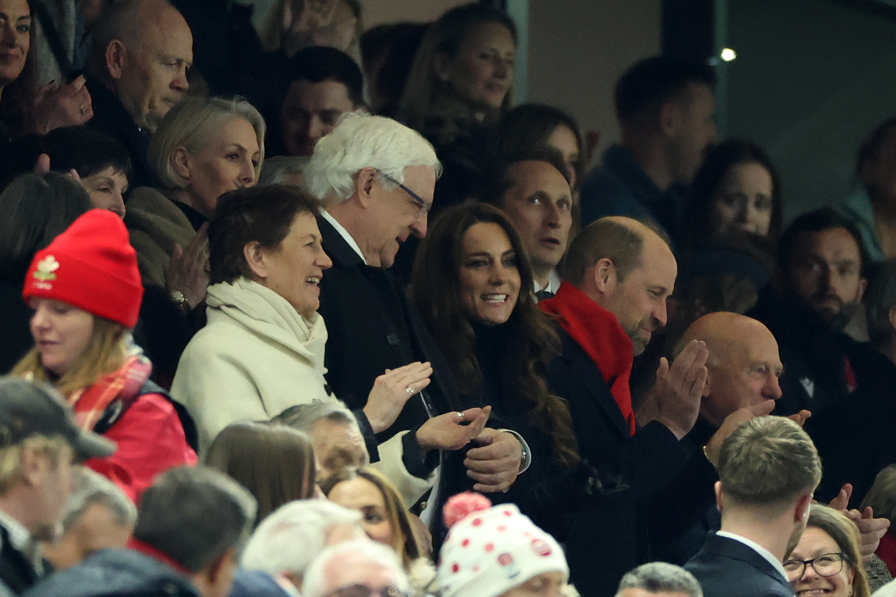 Kate Middleton and Prince William attend the Guinness Six Nations 2025 match between Wales and England at Principality Stadium on March 15, 2025 in Cardiff, Wales