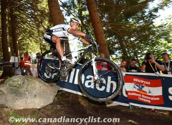 A German rider catches air over the infamous rock drop.