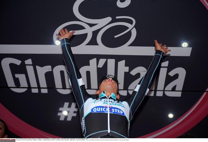 Rigoberto Uran (Omega Pharma-Quickstep) celebrates his Giro stage victory