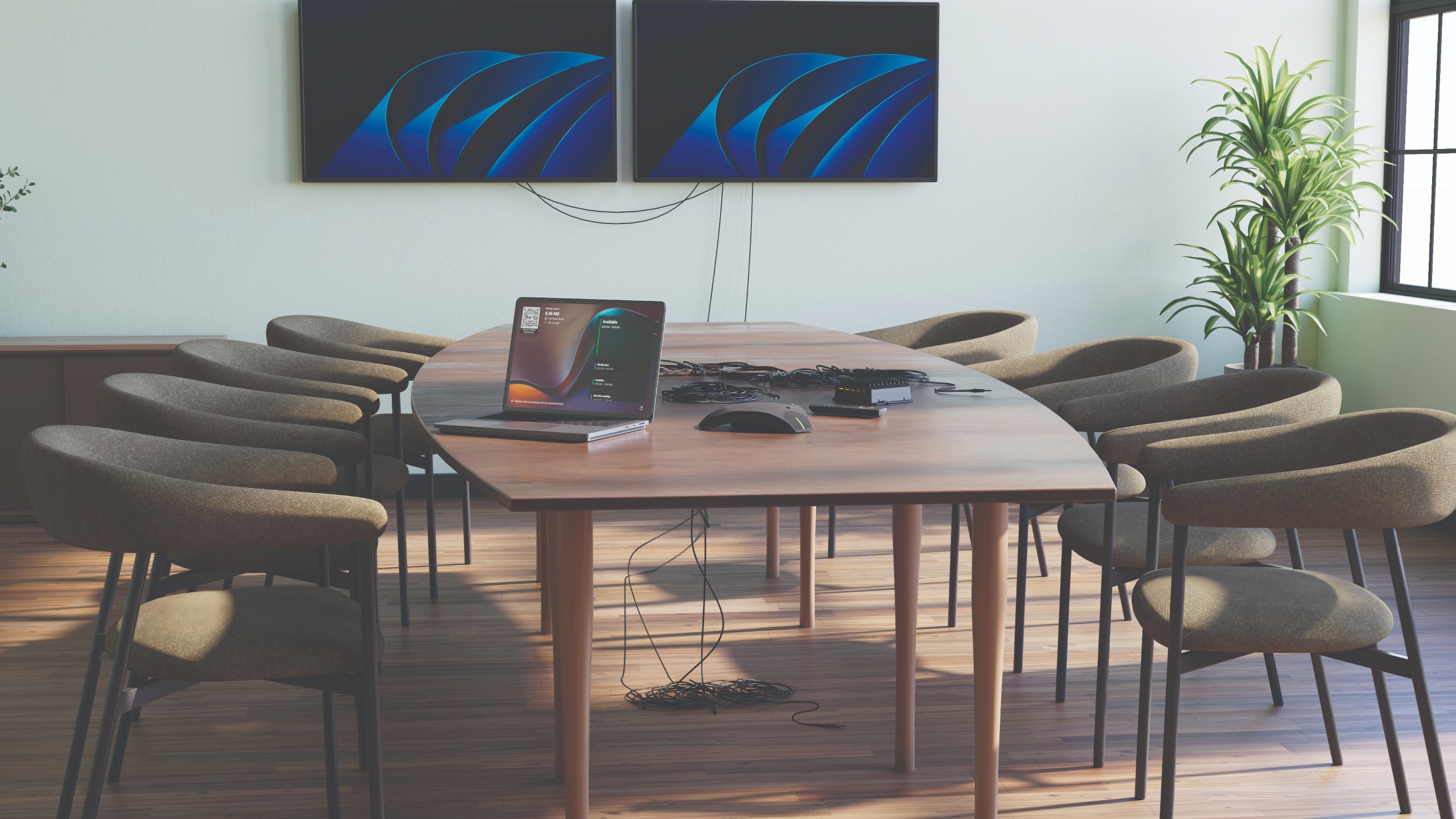 The new Jabra Reach solution in an empty small conference room. 