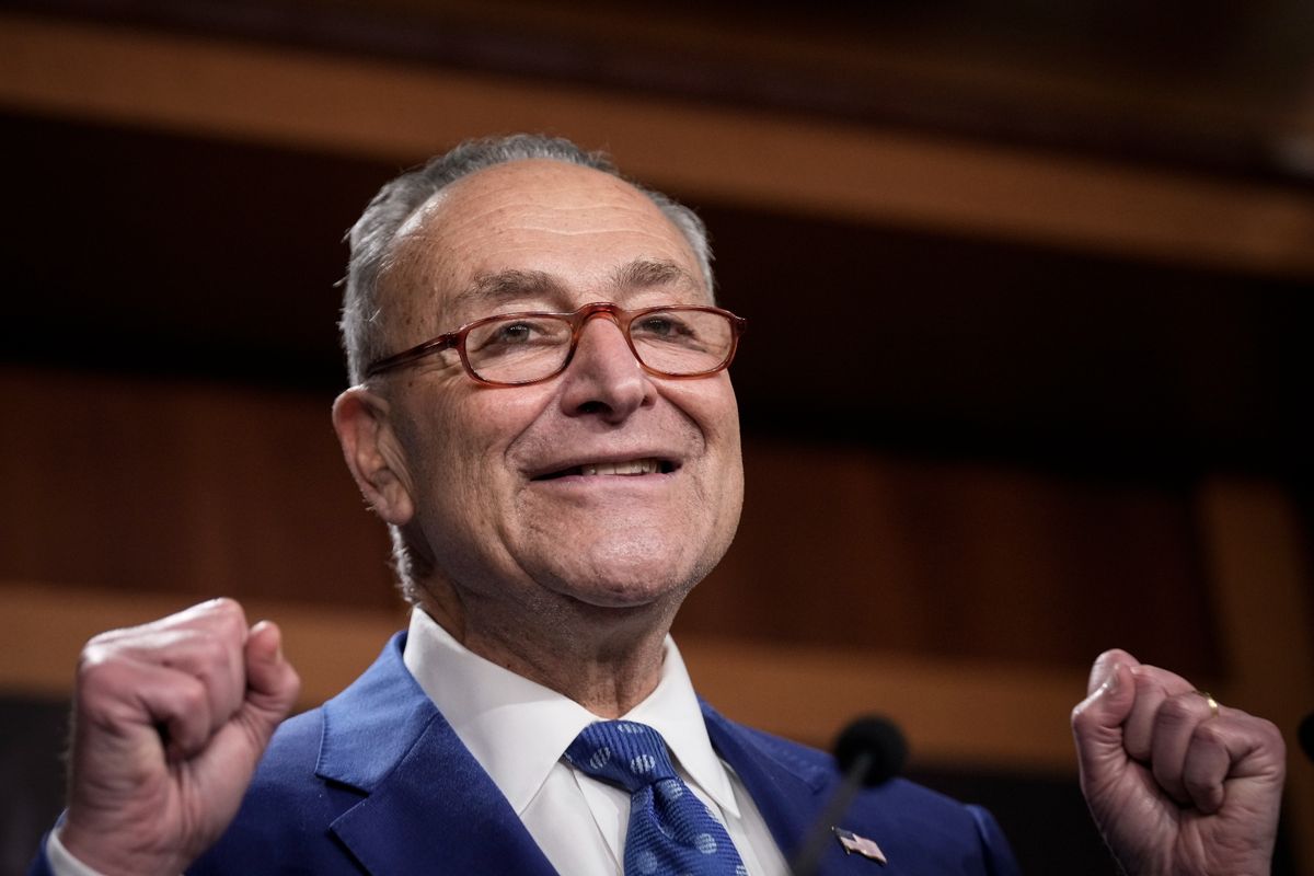 Senate Majority Leader Chuck Schumer speaking to the press at the U.S. Capitol