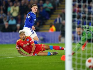 Harvey Barnes, top, gave Leicester a 2-0 lead in their home tie against Napoli, who hit back to snatch a point at the King Power Stadium