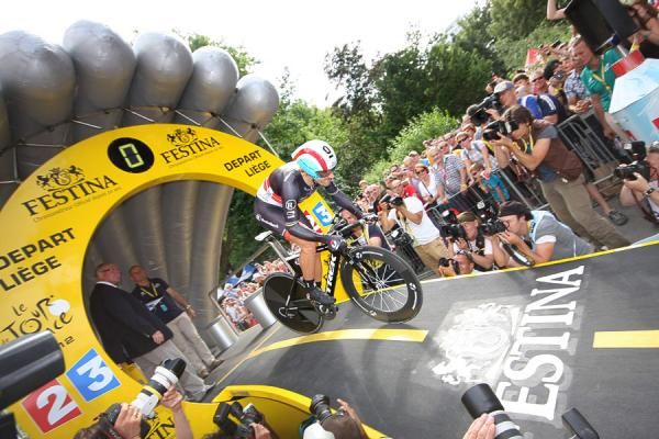 Cancellara heads down the start ramp