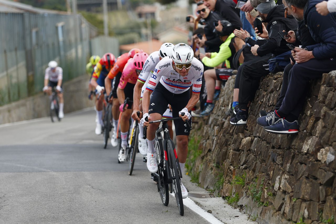 Tadej Pogačar on the attack at Milan-San Remo 2024