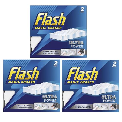 6 X Flash Magic Eraser Ultra Power -No Chemicals Needed - Removes Scuffs, Crayon, Grease and Grimes (pack of 3)