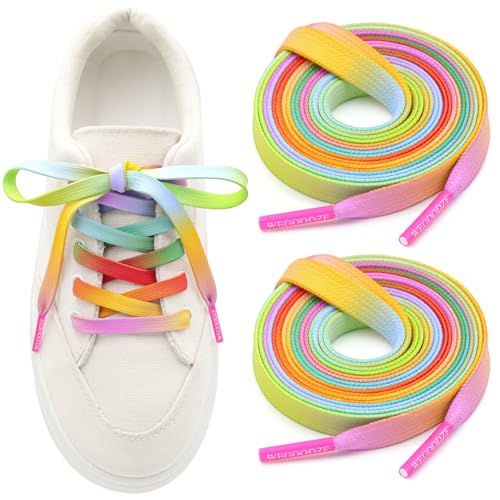 Wegoodzf Rainbow Print Shoe Laces: 2 Pairs Flat Rainbow Gradient Shoelaces