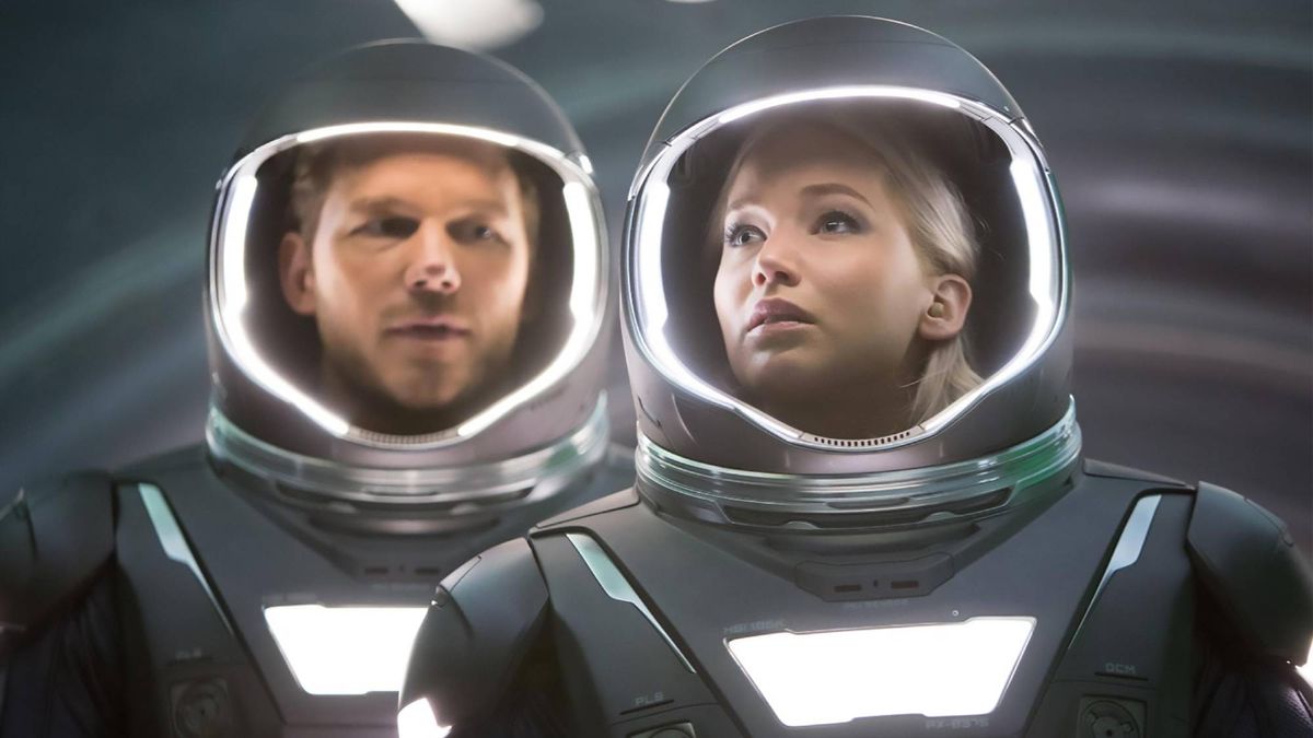 (L-R) Chris Pratt as Jim Preston and Jennifer Lawrence as Aurora Lane in &quot;Passengers&quot; now streaming on Prime Video