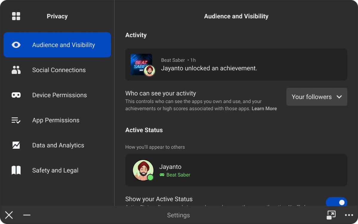 Meta Quest 2 V46 privacy settings