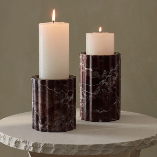Layered Lounge, Ribbed Burgundy Marble Candle Holder