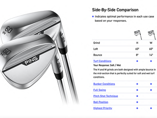 PING Web Fit Wedge App providing recommendations on two wedges that best suit my golf game